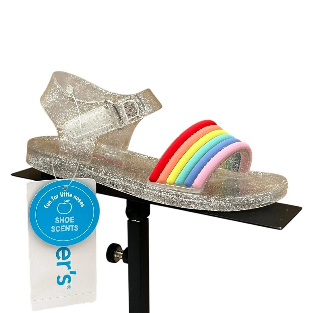 Carters Toddler Girls Jelly Sandals Size 7 Silver Rainbow Flexible & Lightweight